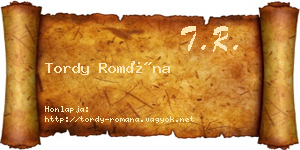 Tordy Romána névjegykártya